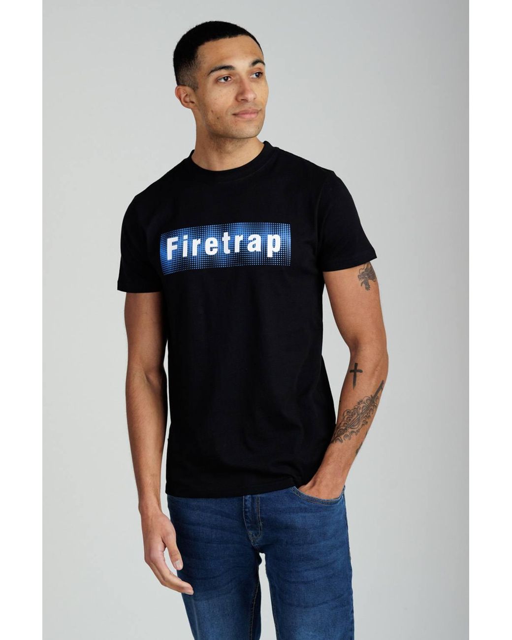 Firetrap Blue 3 Pack Regular Fit Cotton Graphic Crew Neck T-Shirts for men