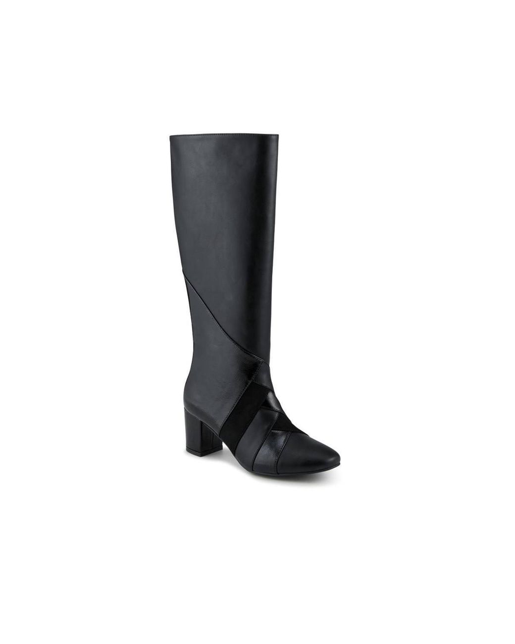 Pavers Black Block Heel Faux Leather Long Boots