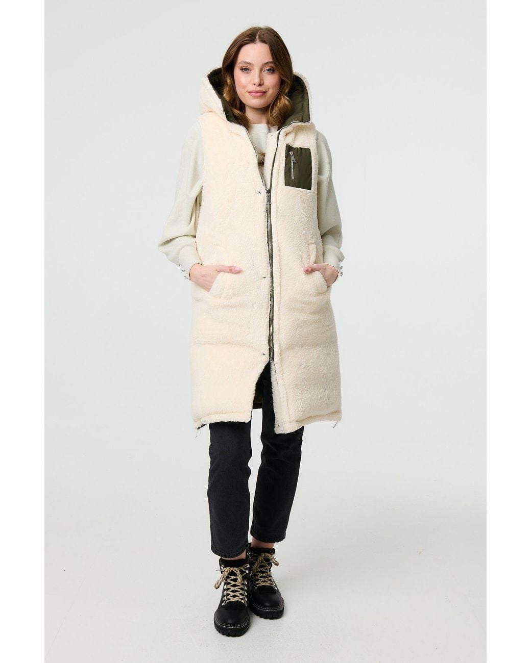 Izabel London Green Reversible Faux Fur Padded Hooded Gilet