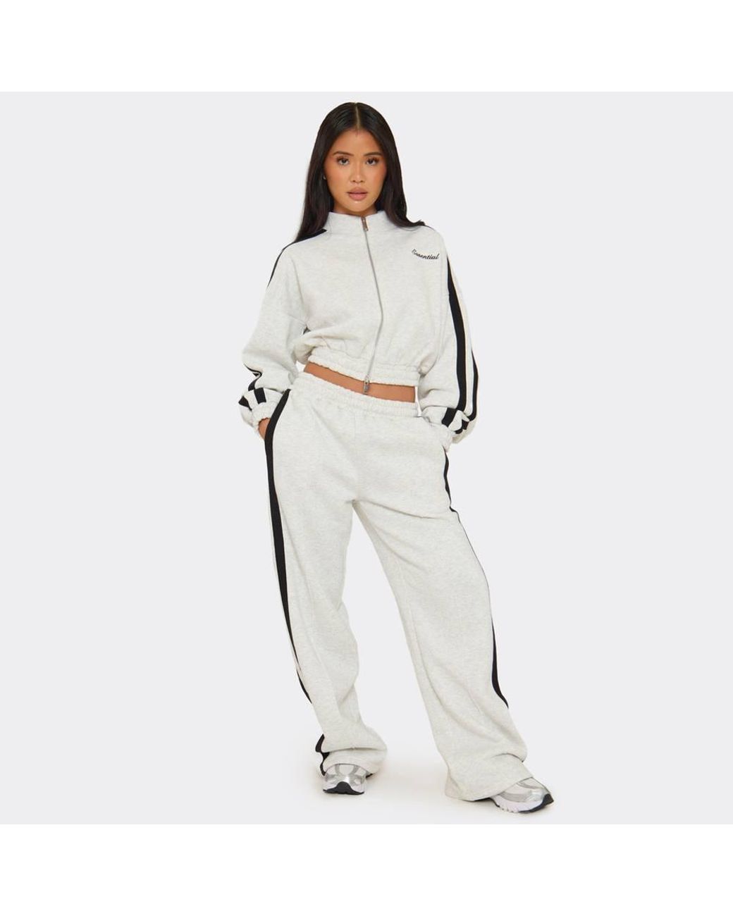 EGO White Wide Leg Contrast Mid Rise Joggers