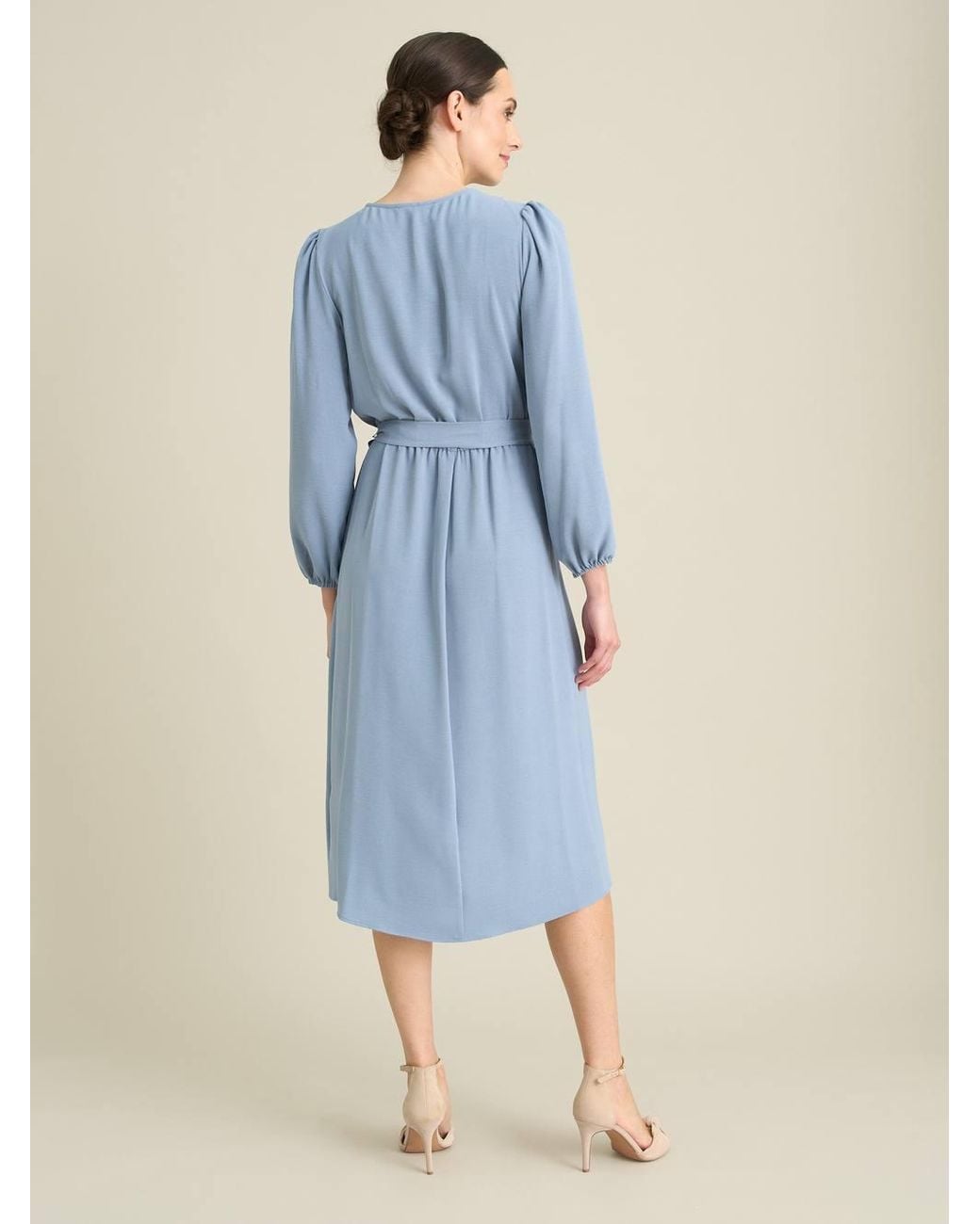 Gina Bacconi Blue Peyton Bow Wrap Long Sleeve Midi Dress