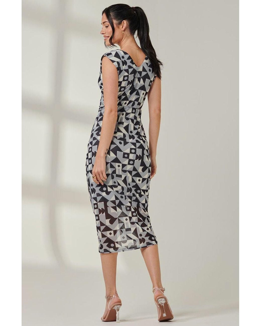 Jolie Moi Blue Mesh Wrap Ruched Bodycon Dress