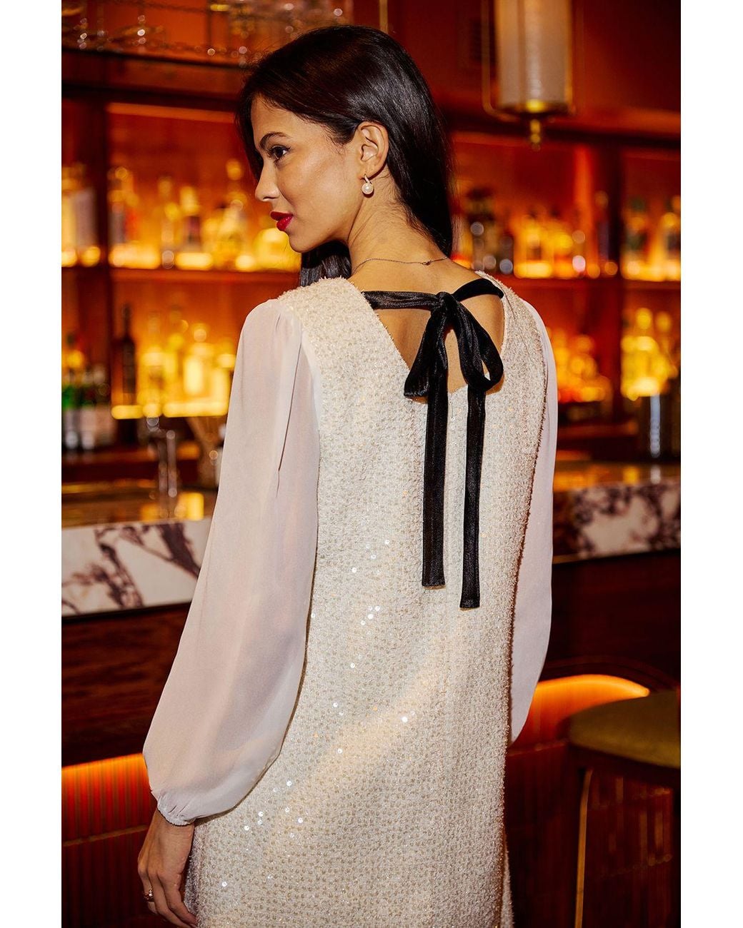 Yumi' Orange Sequin Tunic With Tie Back & Sheer Sleeves