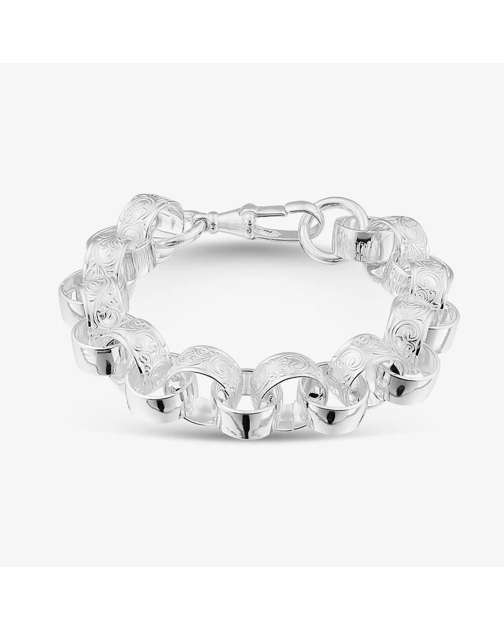 T.H.Baker Metallic Sterling 23Cm Patterned Belcher Bracelet S1073-09