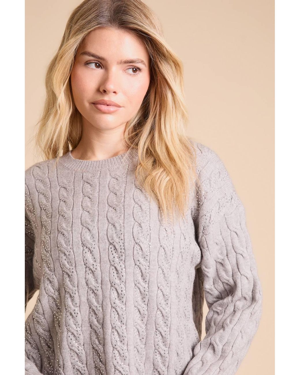 Dorothy Perkins Gray Embellished Cable Knit Jumper