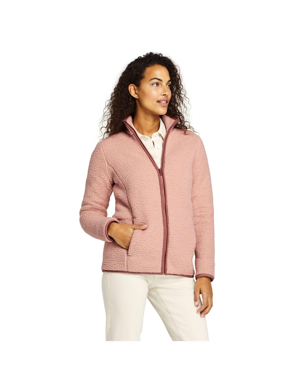 Lands' End Petite Sherpa Fleece Jacket in Pink - Lyst