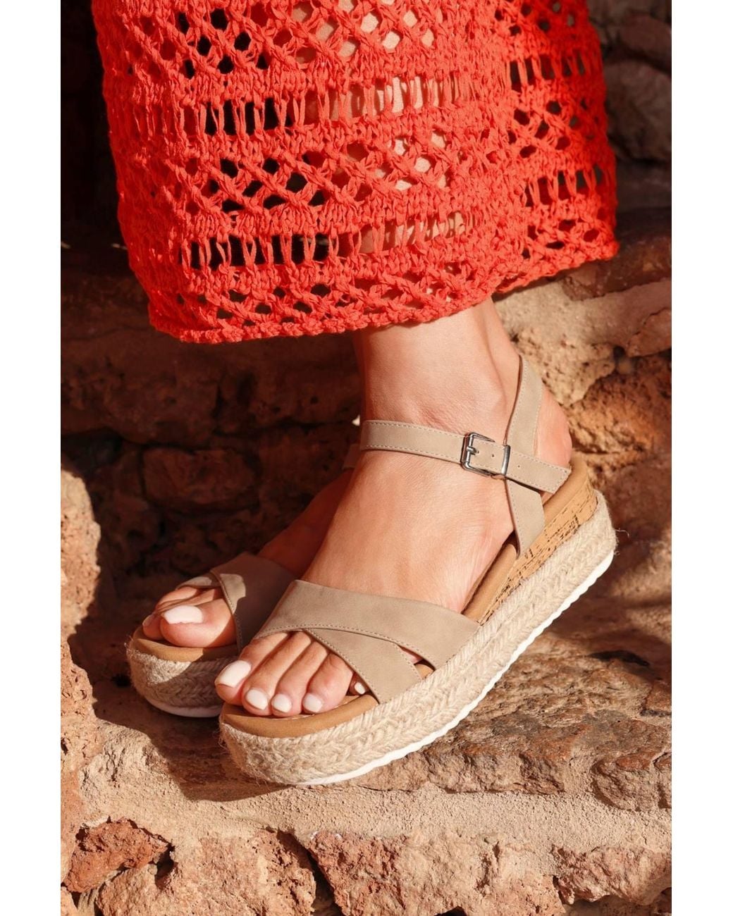 Linzi Gray Sarelli Wide Fit Flatform Sandals