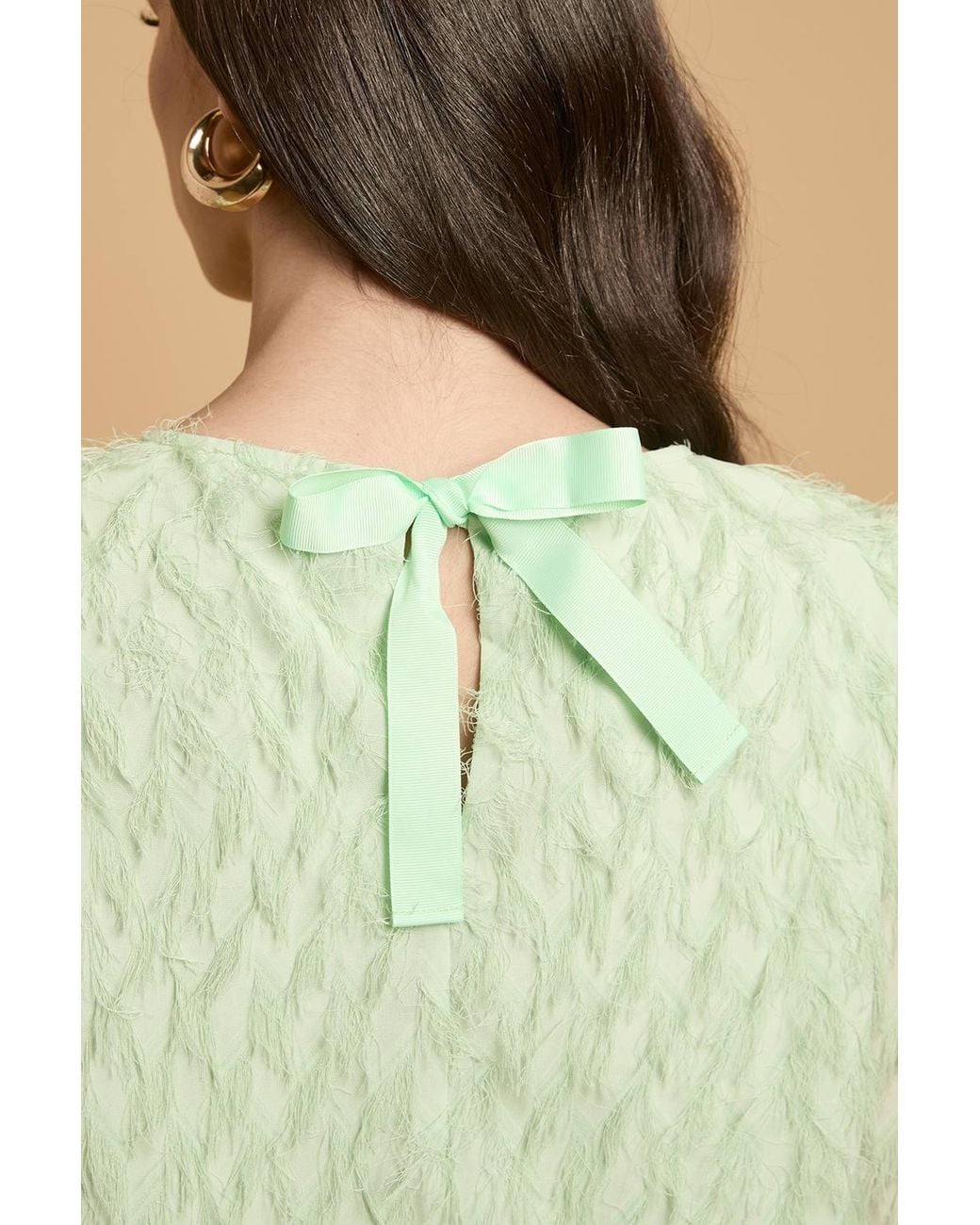Oasis Green Flared Sleeve Tie Back Blouse