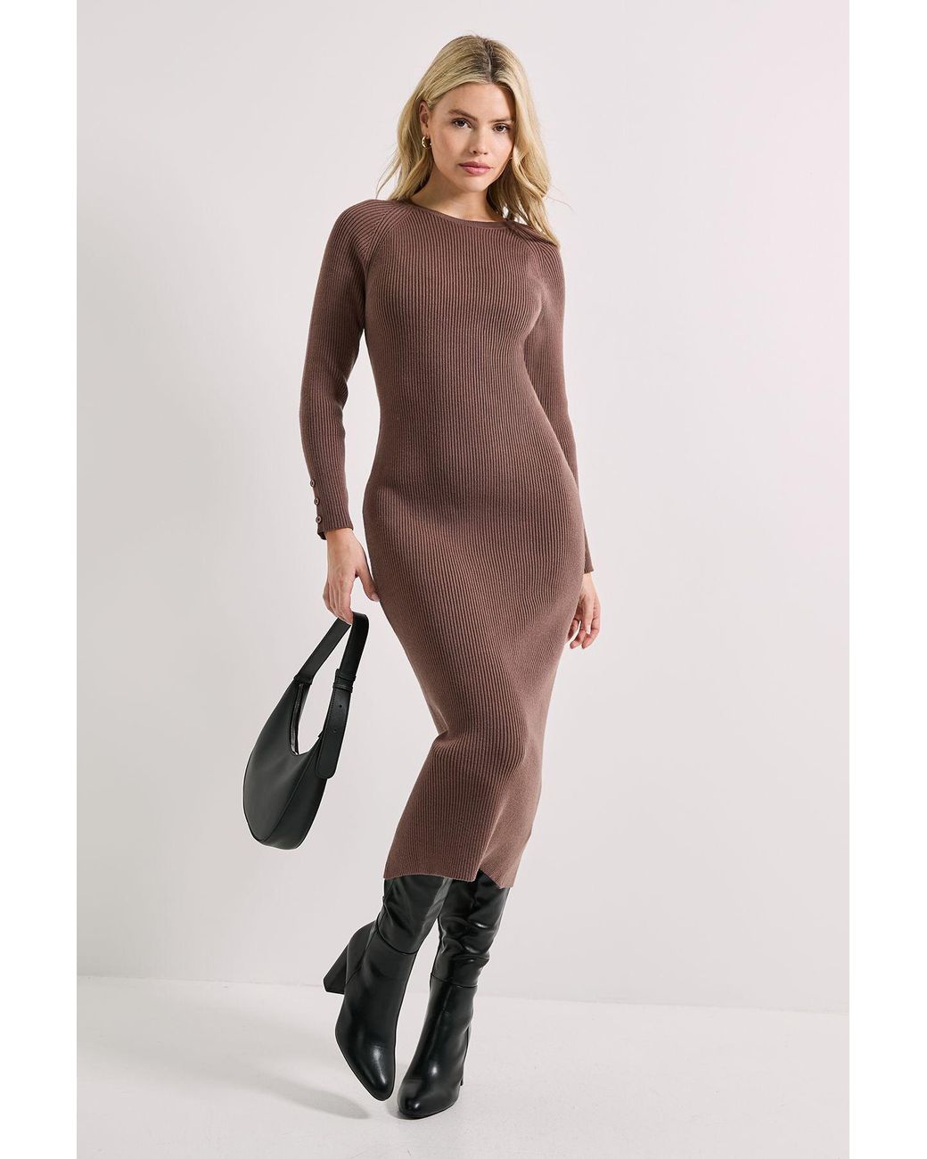 Dorothy Perkins Multicolor Button Cuff Slim Knitted Midi Dress