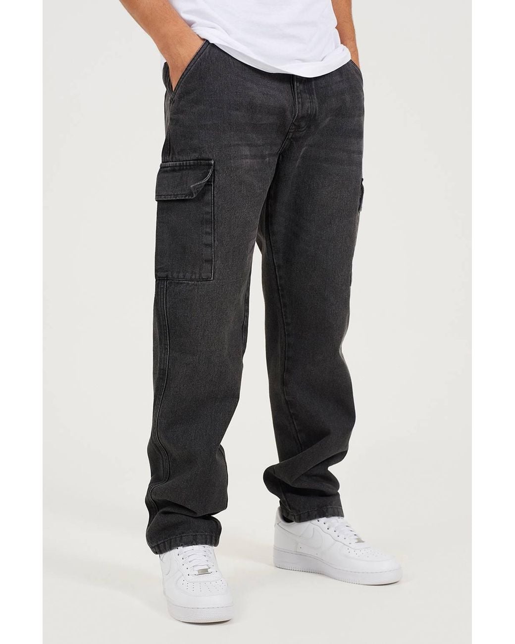 Brave Soul Black Wide Leg Cargo Style Jeans for men