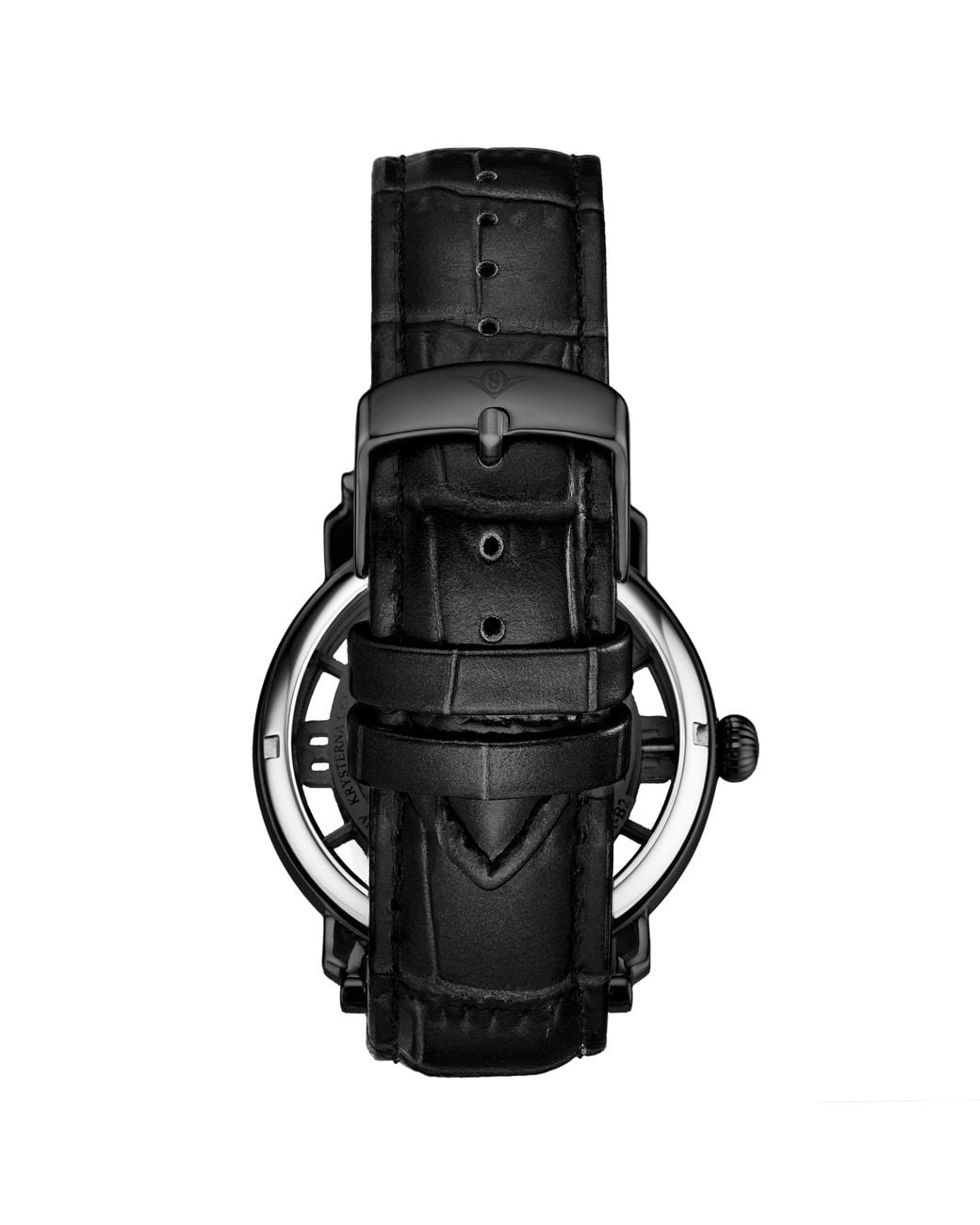 Stuhrling Black Winchester Automatic 42 Mm Skeleton Watch With Leather Band for men