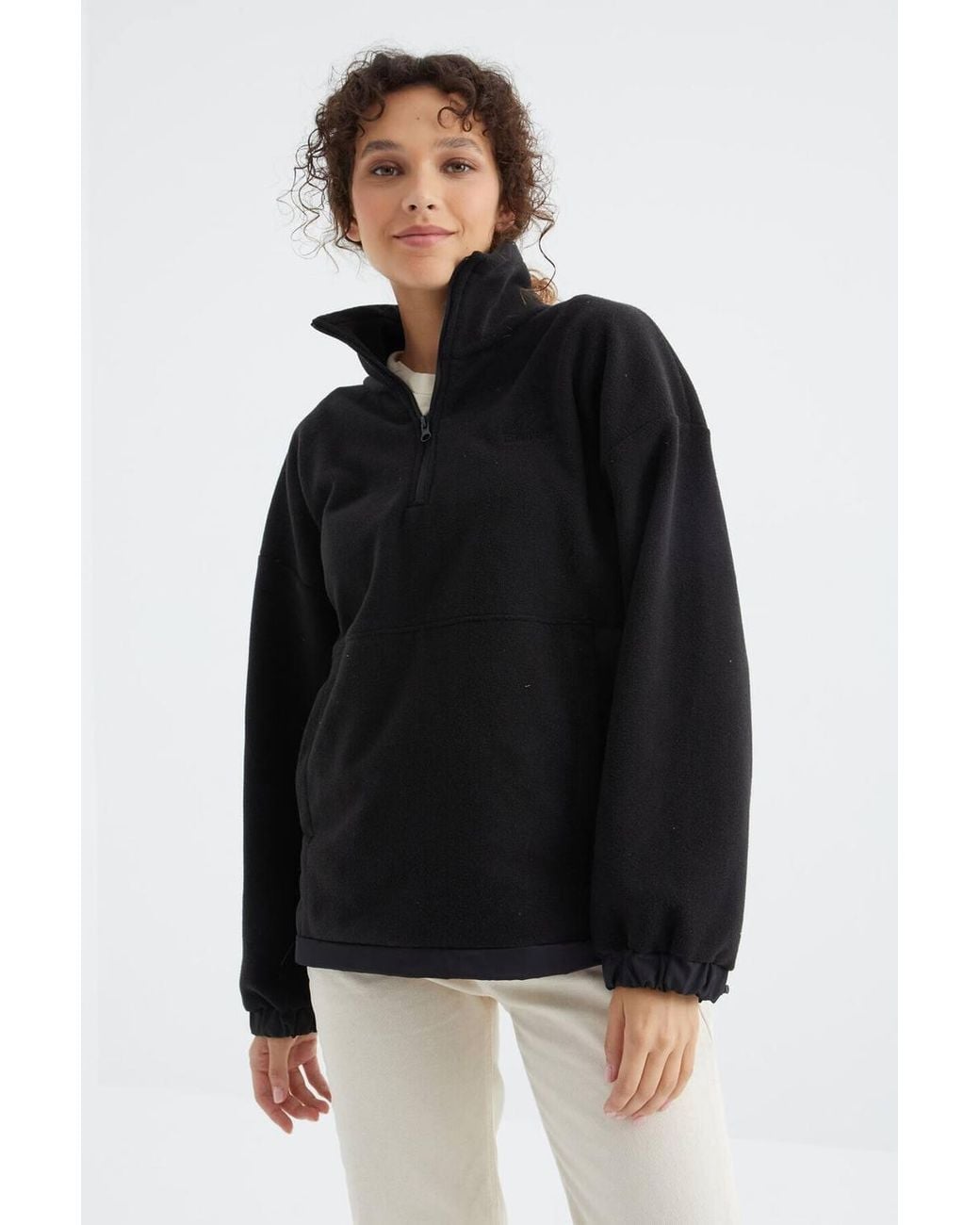 TOMMY LIFE Black Oversized Half-Zip Plush Sweatshirt
