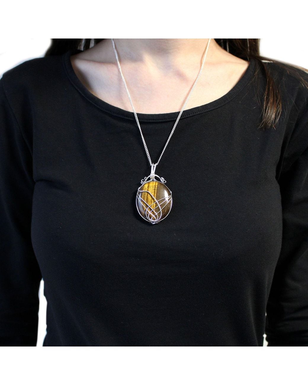 KDMD Metallic Swirl Wrapped Gemstone Necklace