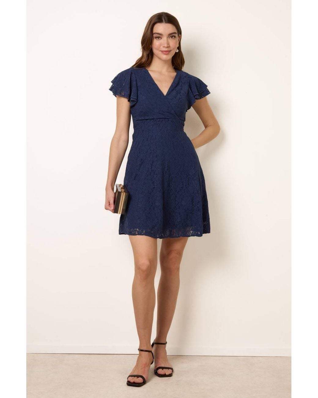 Blue Vanilla Blue Short Sleeve Zip V-Neck Mini Dress
