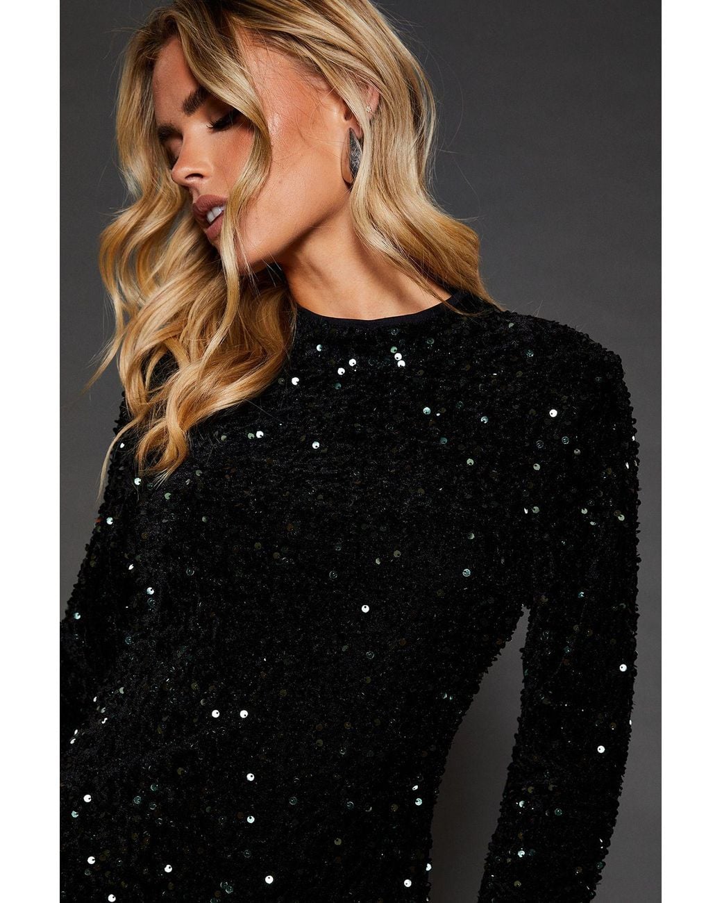 Dorothy Perkins Black Petite Velvet Sequin Mini Dress