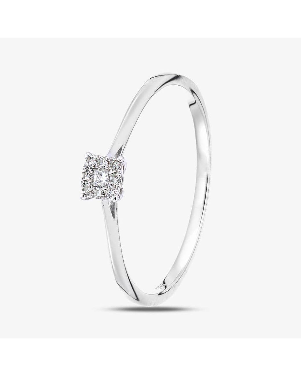 T.H.Baker White 9Ct 0.07Ct Diamond Sqaure Halo Ring