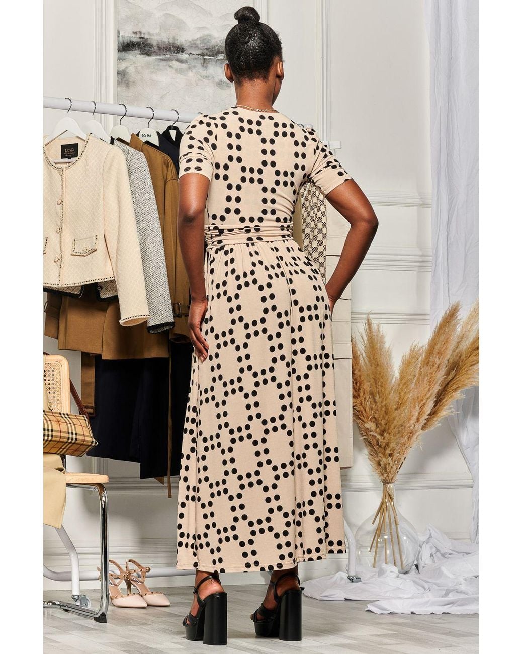 Jolie Moi Natural Wrap Front Jersey Maxi Dress