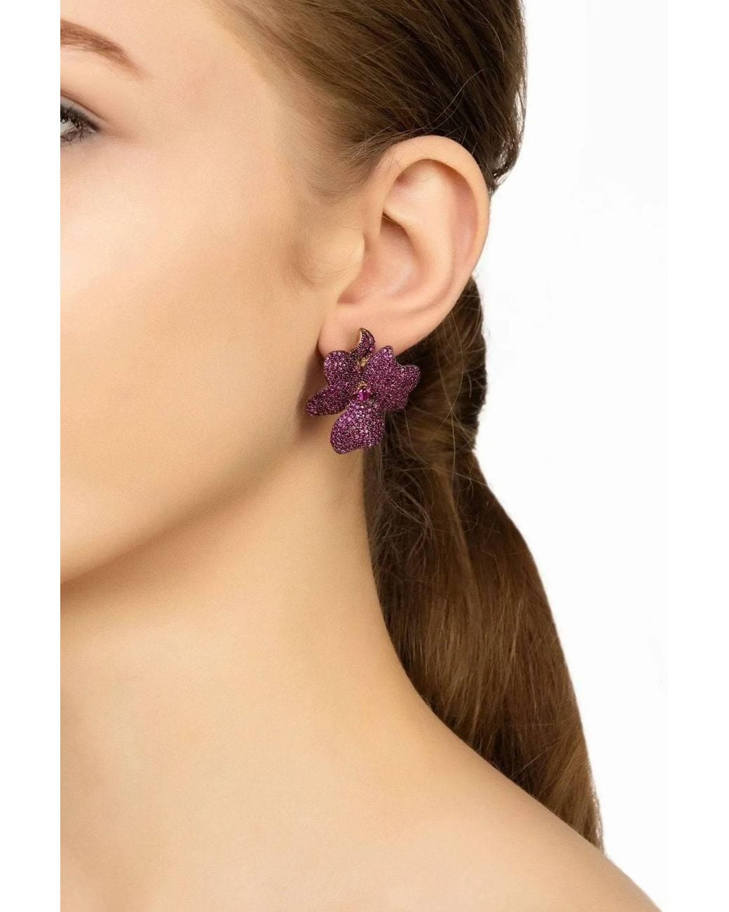 Latelita London Purple Flower Large Stud Earrings Ruby Rose