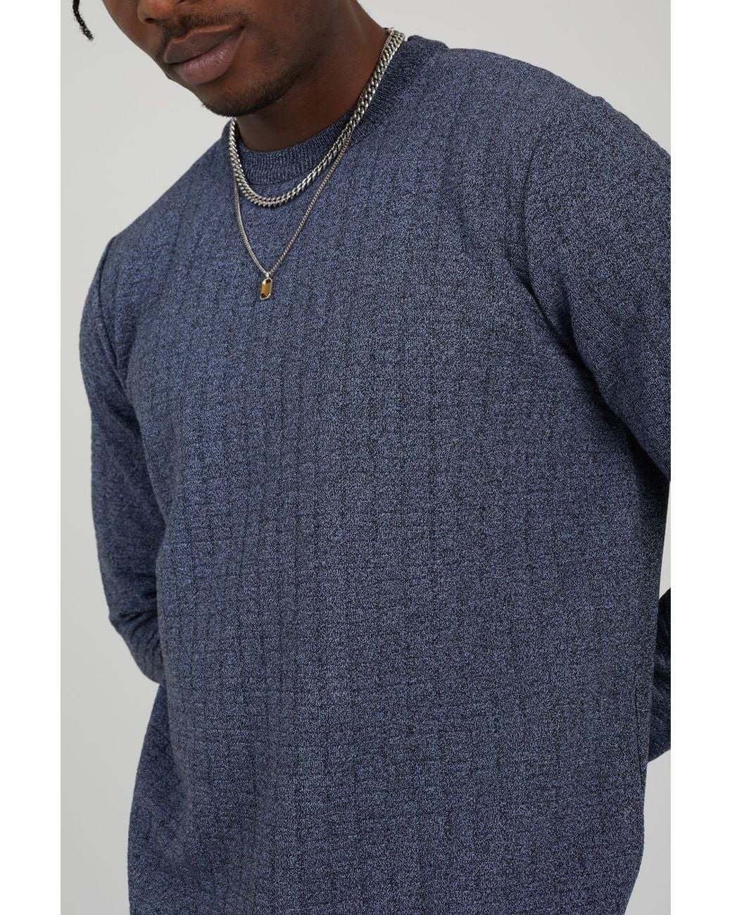 Brave Soul Blue Crew Neck Jaquard Knit Jumper for men