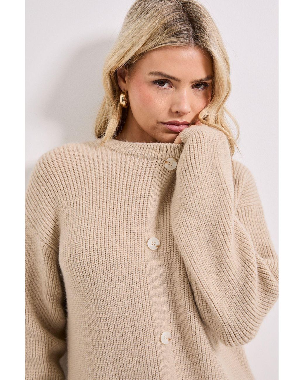 Dorothy Perkins Natural Button Down Knitted Dress