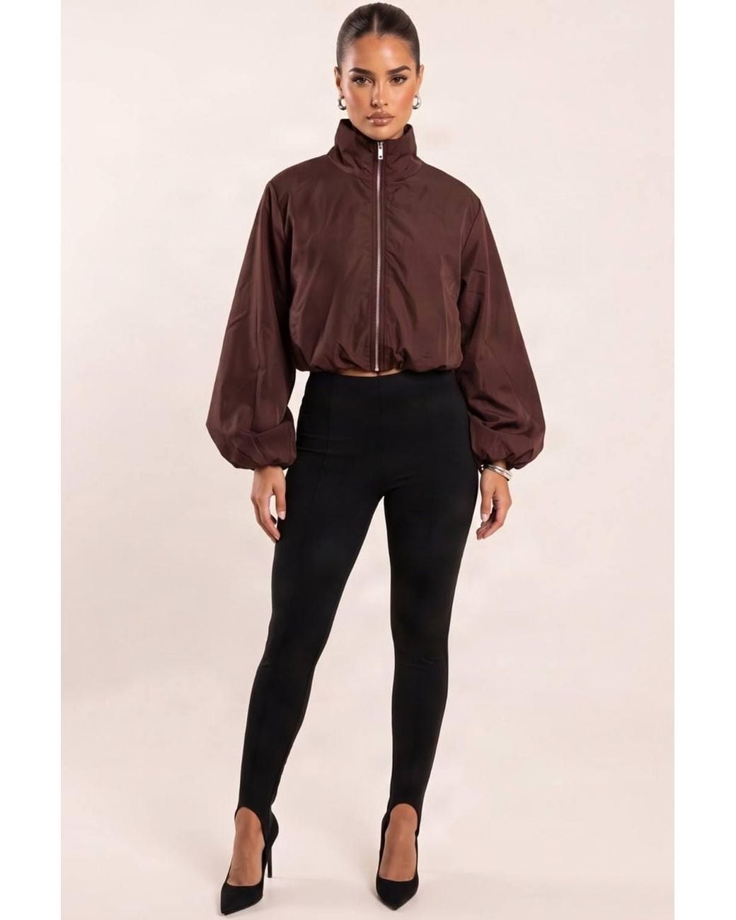 Rebellious Fashion Red Chanda Funnel Neck Zip Up Jacket