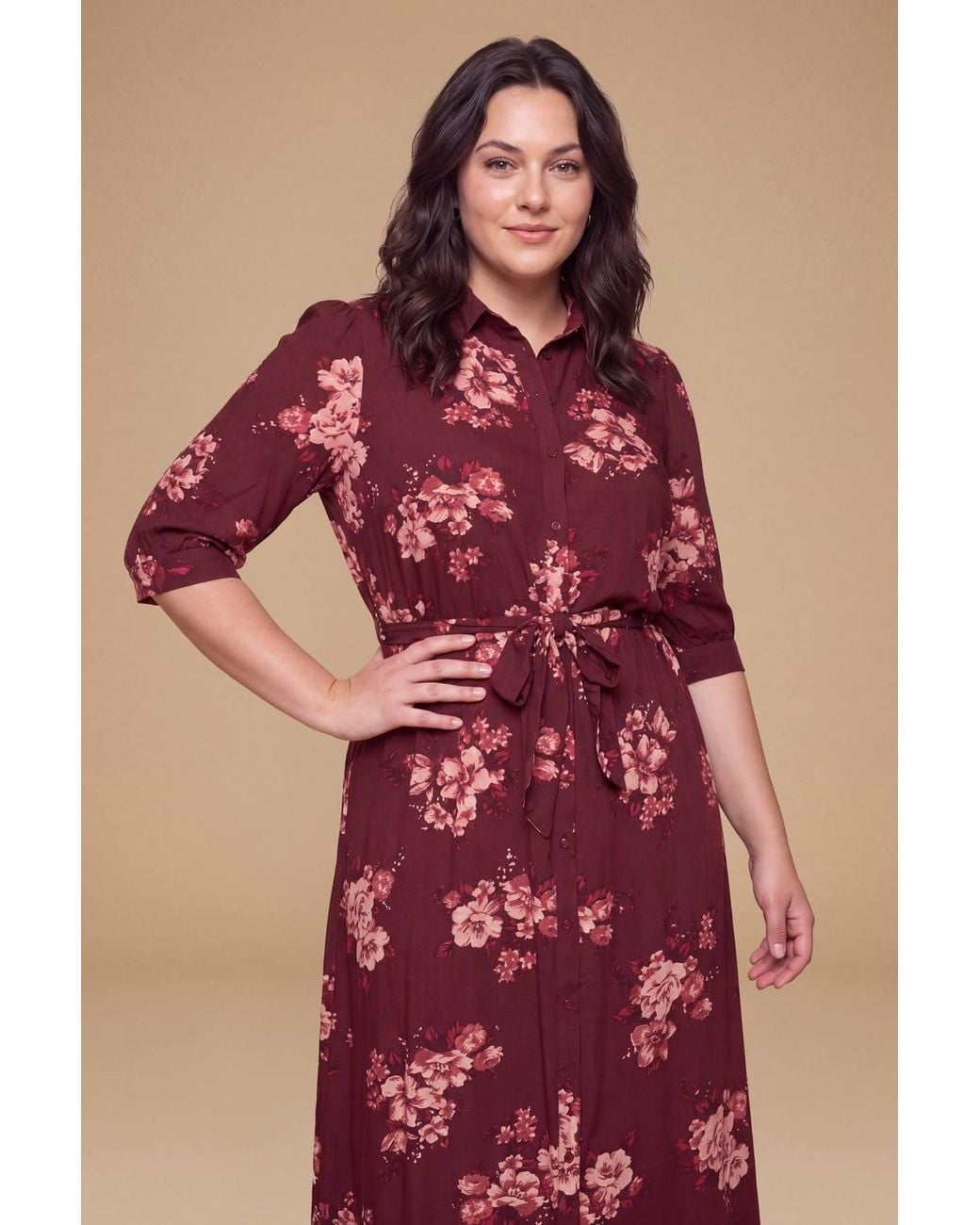 Dorothy Perkins Red Plus Puff Sleeve Midi Shirt Dress