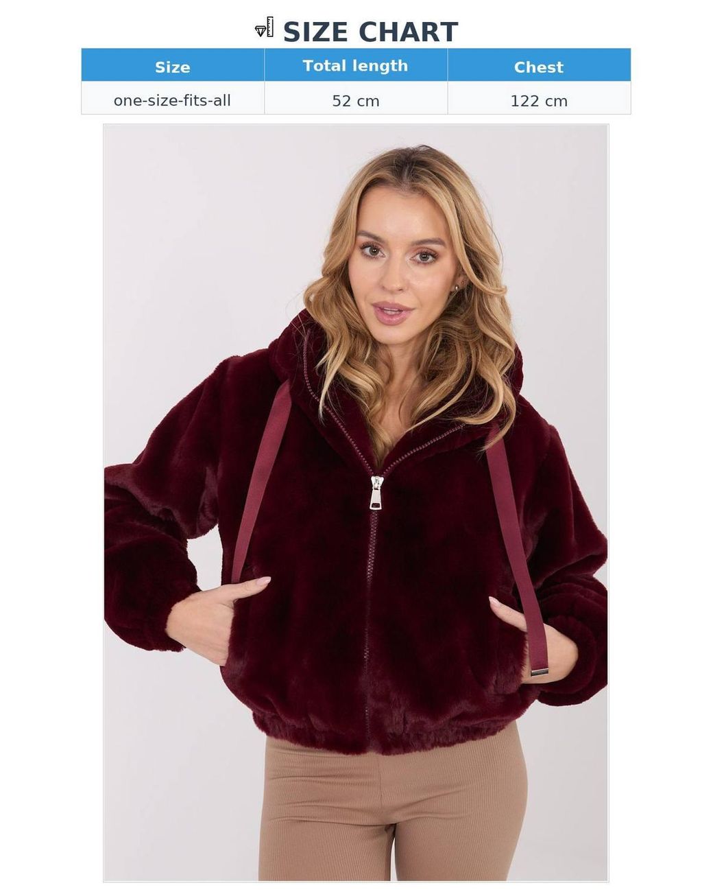 Love Lace Red Hooded Short Faux Fur Transitional Jacket Style 222106