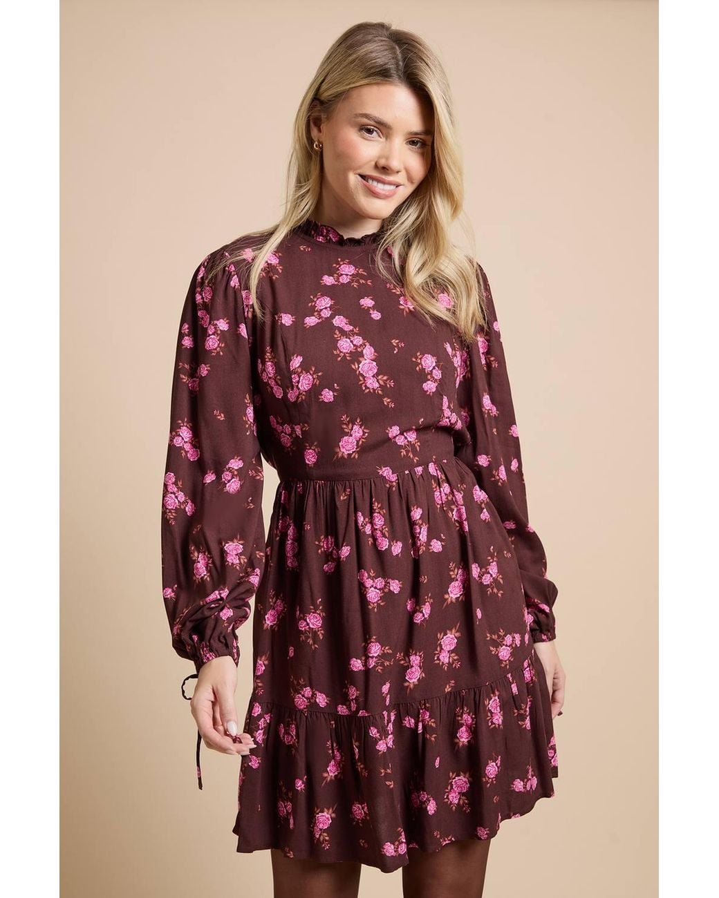 Dorothy Perkins Pink Ruffle Ruffle Neck Long Sleeve Mini Dress