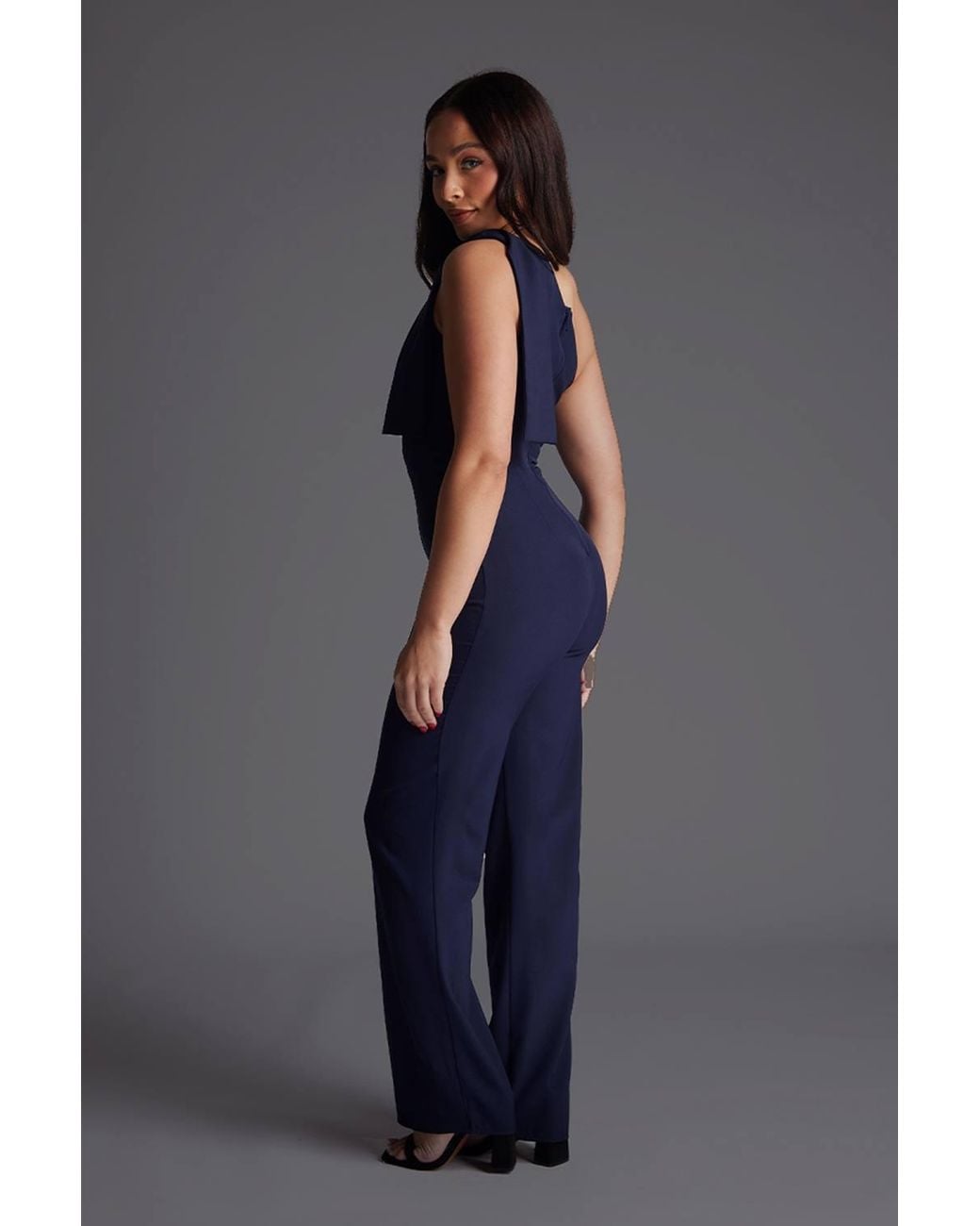 Vesper Blue Petite One Shoulder Wide Leg Jumpsuit
