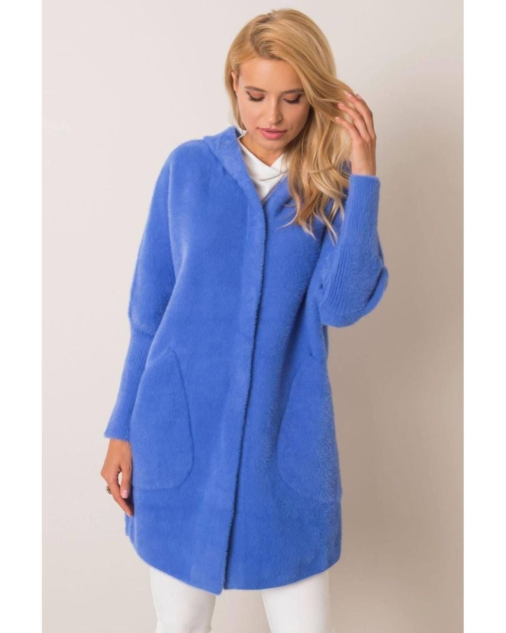 Love Lace Blue Viscose Hooded Coat With Pockets