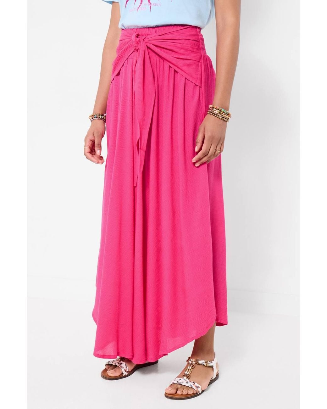 Joe Browns Pink Crinkle Maxi Skirt With Tie Front & Elasticated Waist