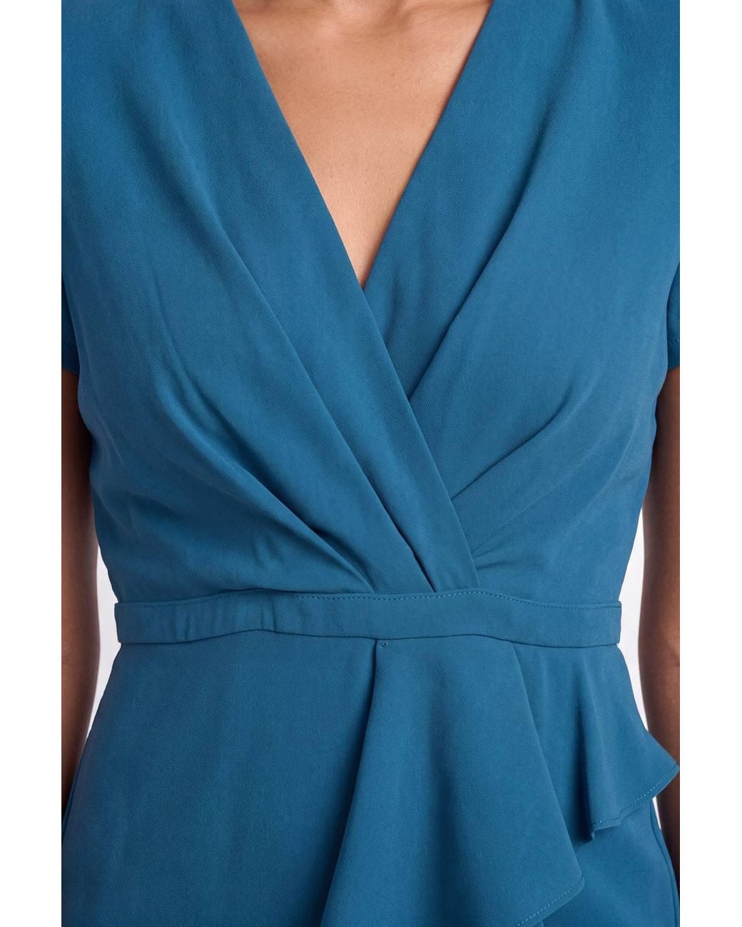 Wallis Blue Petite Tailored Crepe Ruffle Pencil Dress