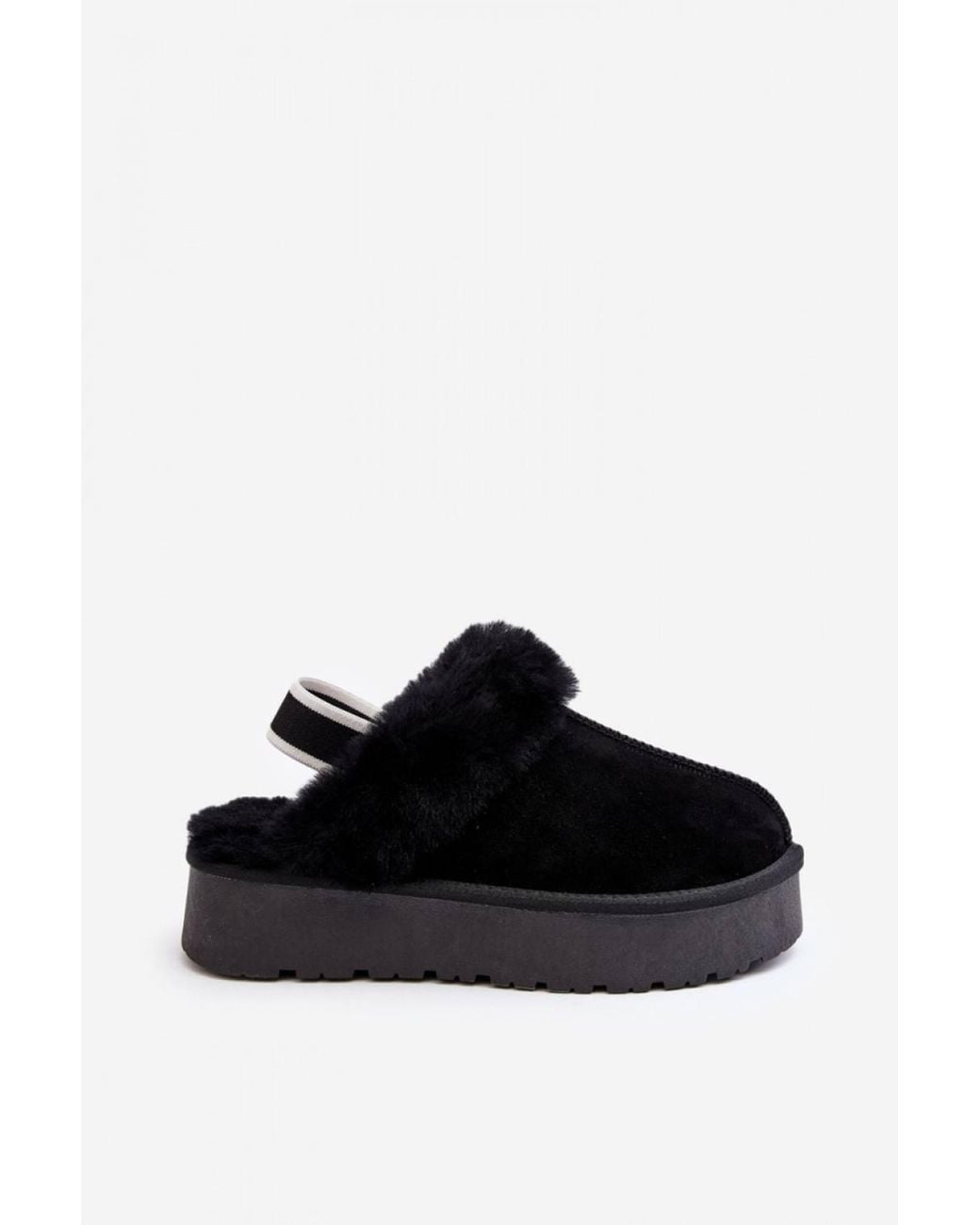 Love Lace Black Platform Warm Lined Suede Slippers With Faux Fur