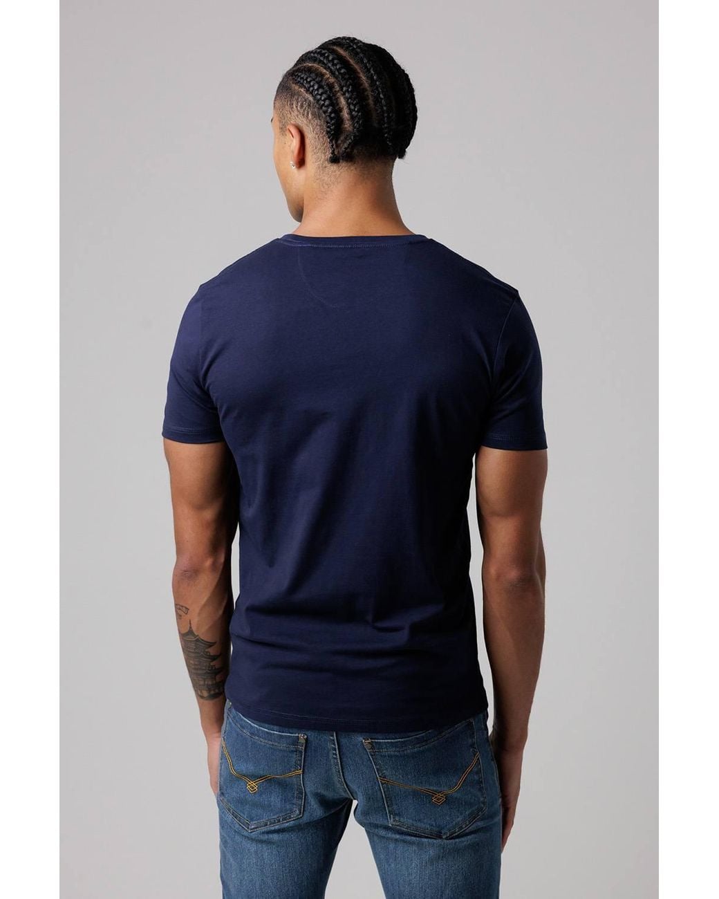 Firetrap Blue Regular Fit Cotton T-Shirt With Logo for men