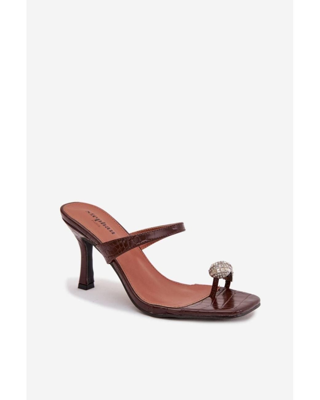 Love Lace Natural Elegant Heeled Sandals With Stiletto Heel & Jeweled Toe