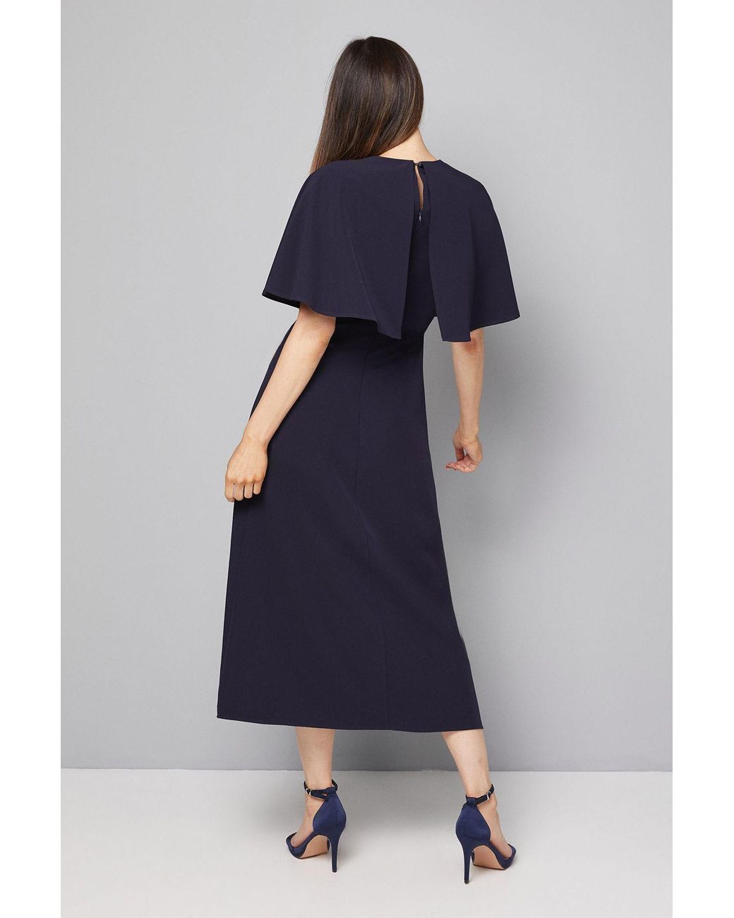 Wallis Blue Cape Sleeve Twist Front Midi Dress