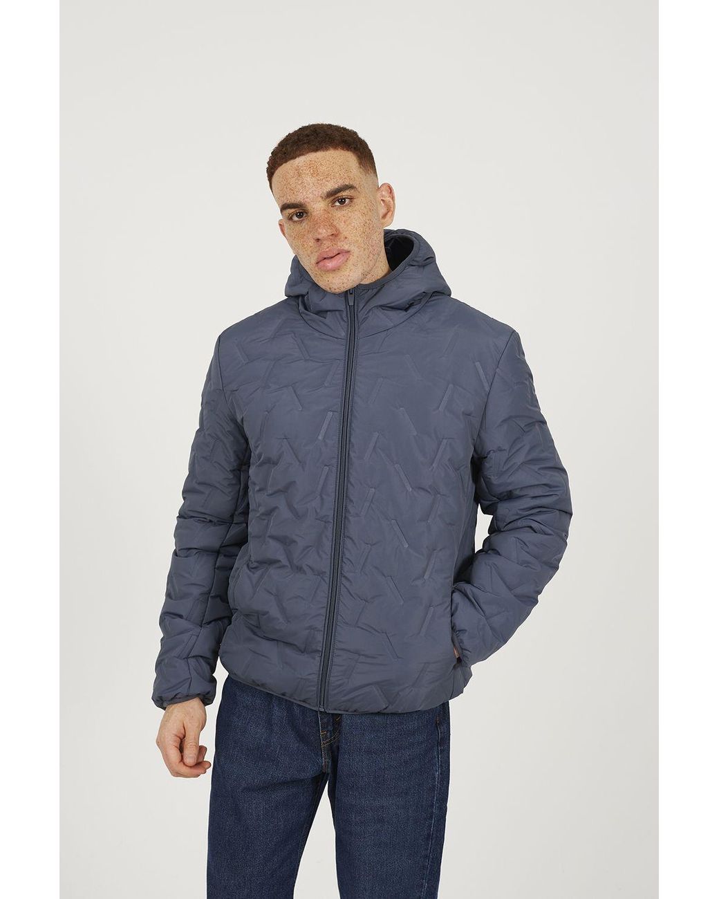 Brave Soul Blue Short Length Hooded Padded Jacket for men