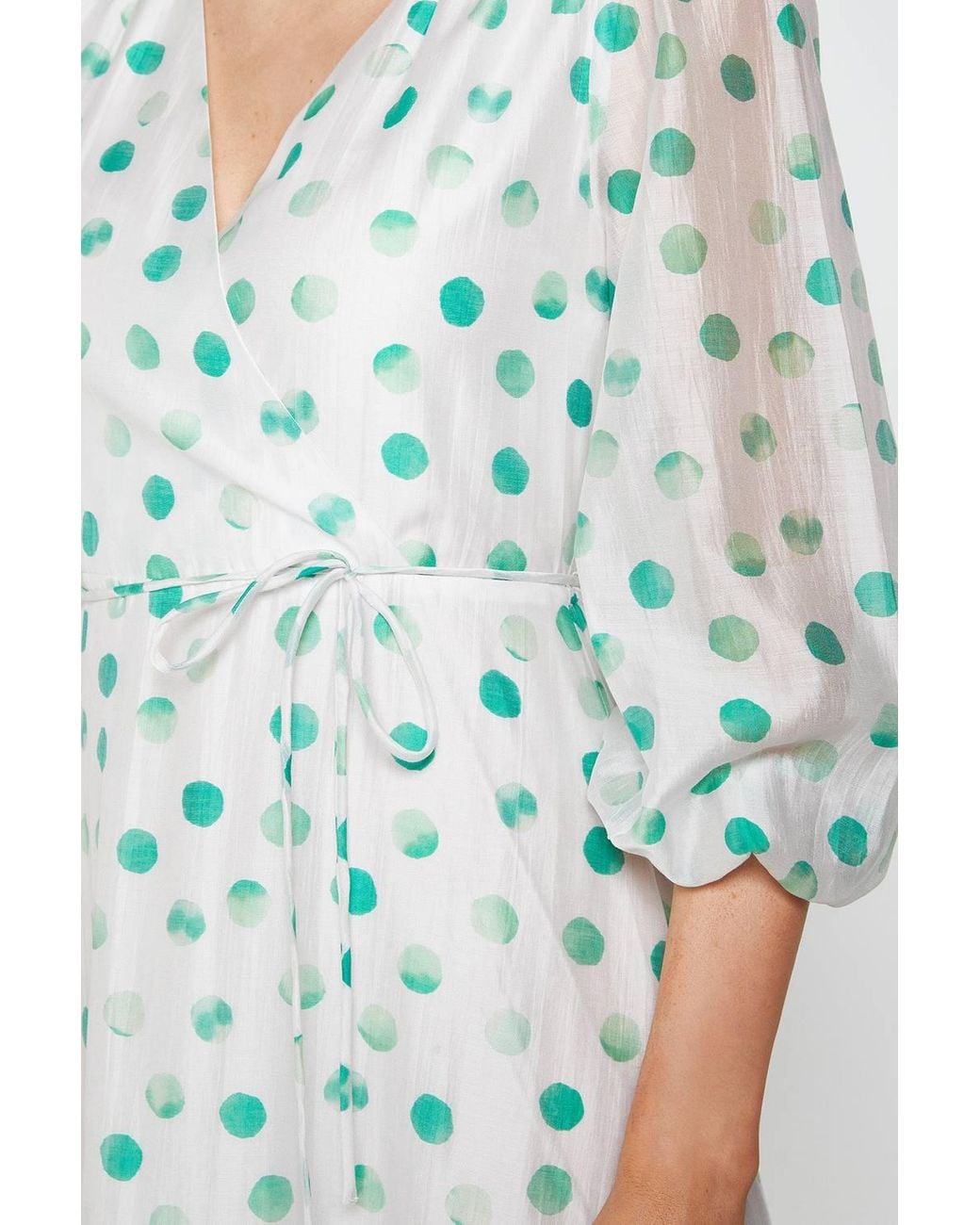 Wallis Green Polka Dot Ruffle Wrap Midi Dress