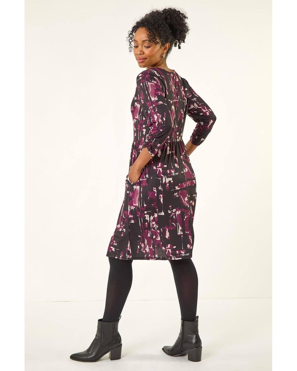 Roman Petite Abstract Gathered Stretch Dress