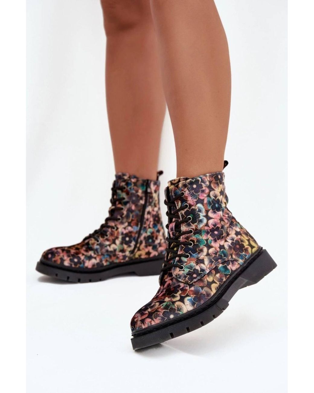 Love Lace Multicolor Office Warm Lined Lace Up Boots With Zip