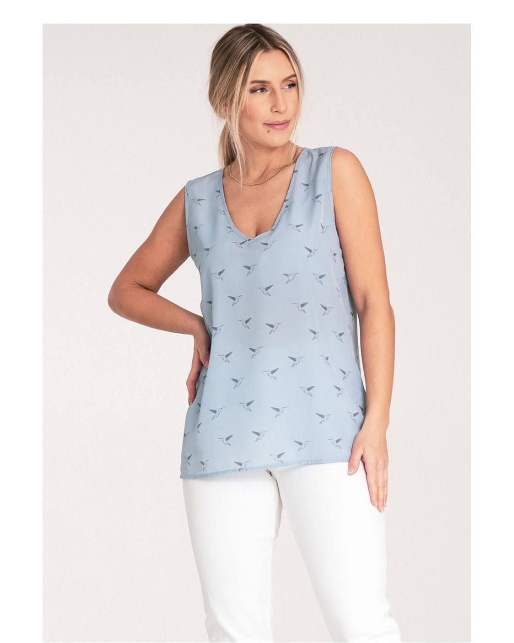 Love Lace Blue Thick Strap Blouse With Rounded Heart Neckline