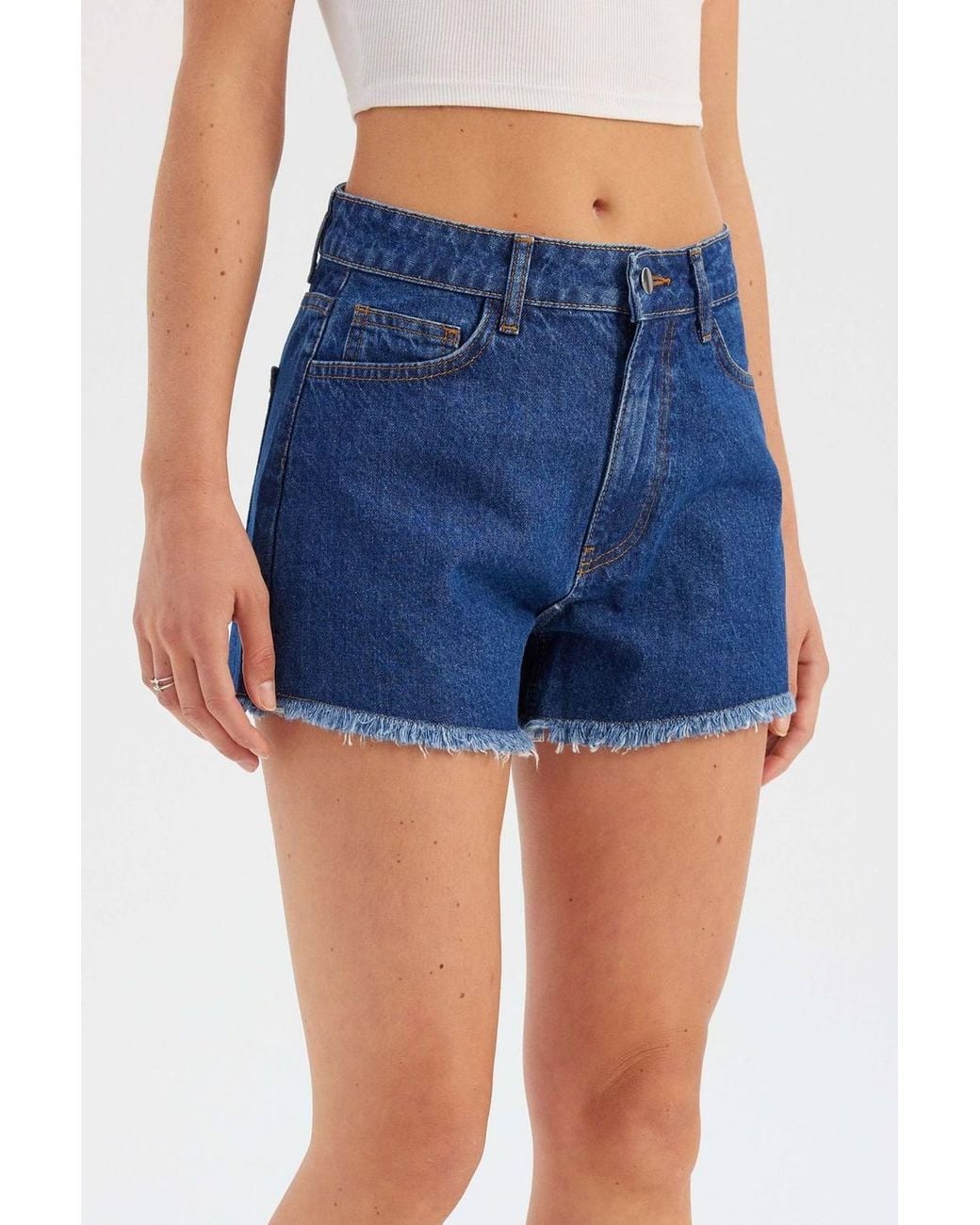 Hiccup Blue Denim Solid High Waist Shorts