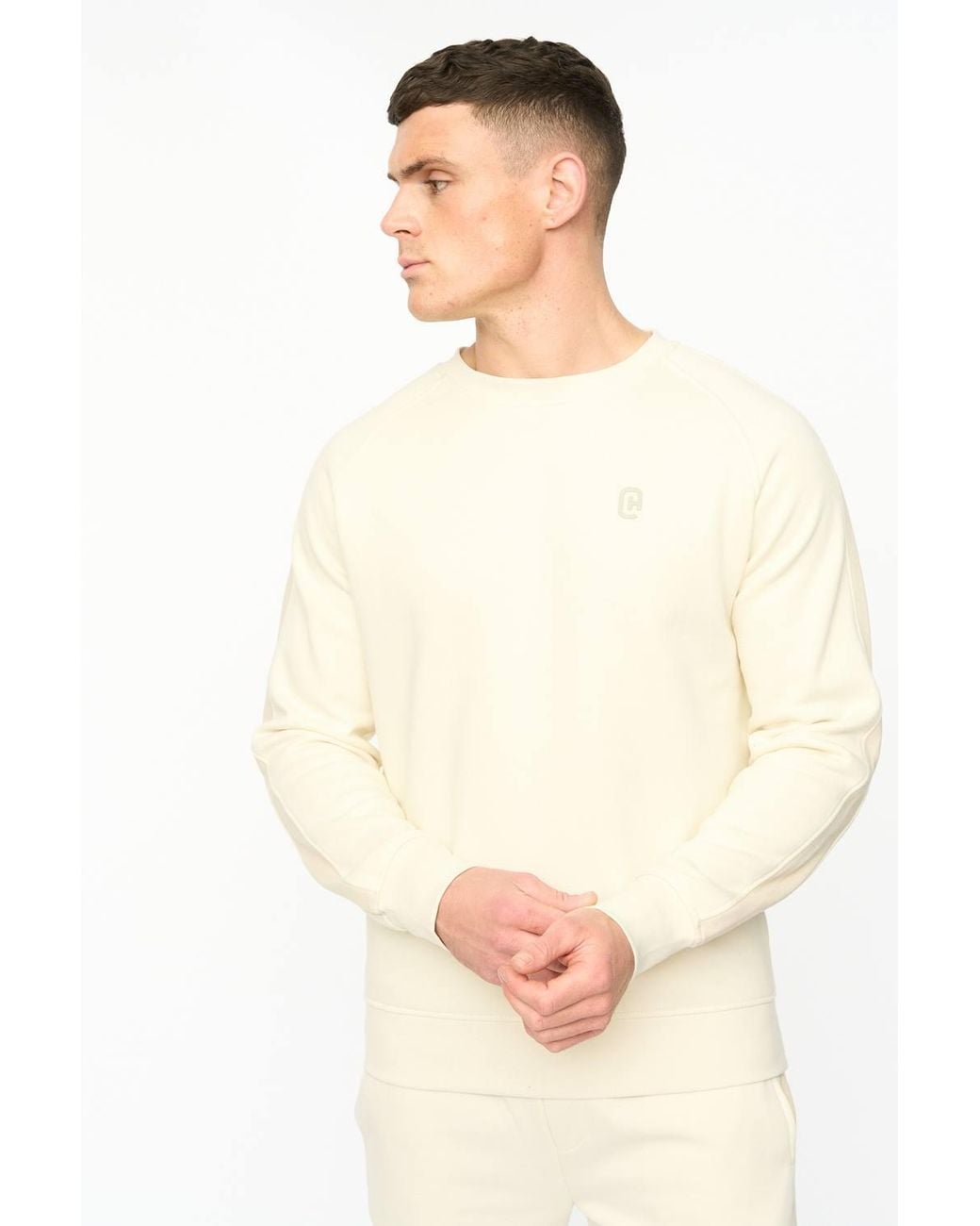 Crosshatch White Cresswill Crew Neck Sweatshirt With Contrast Sleeves for men