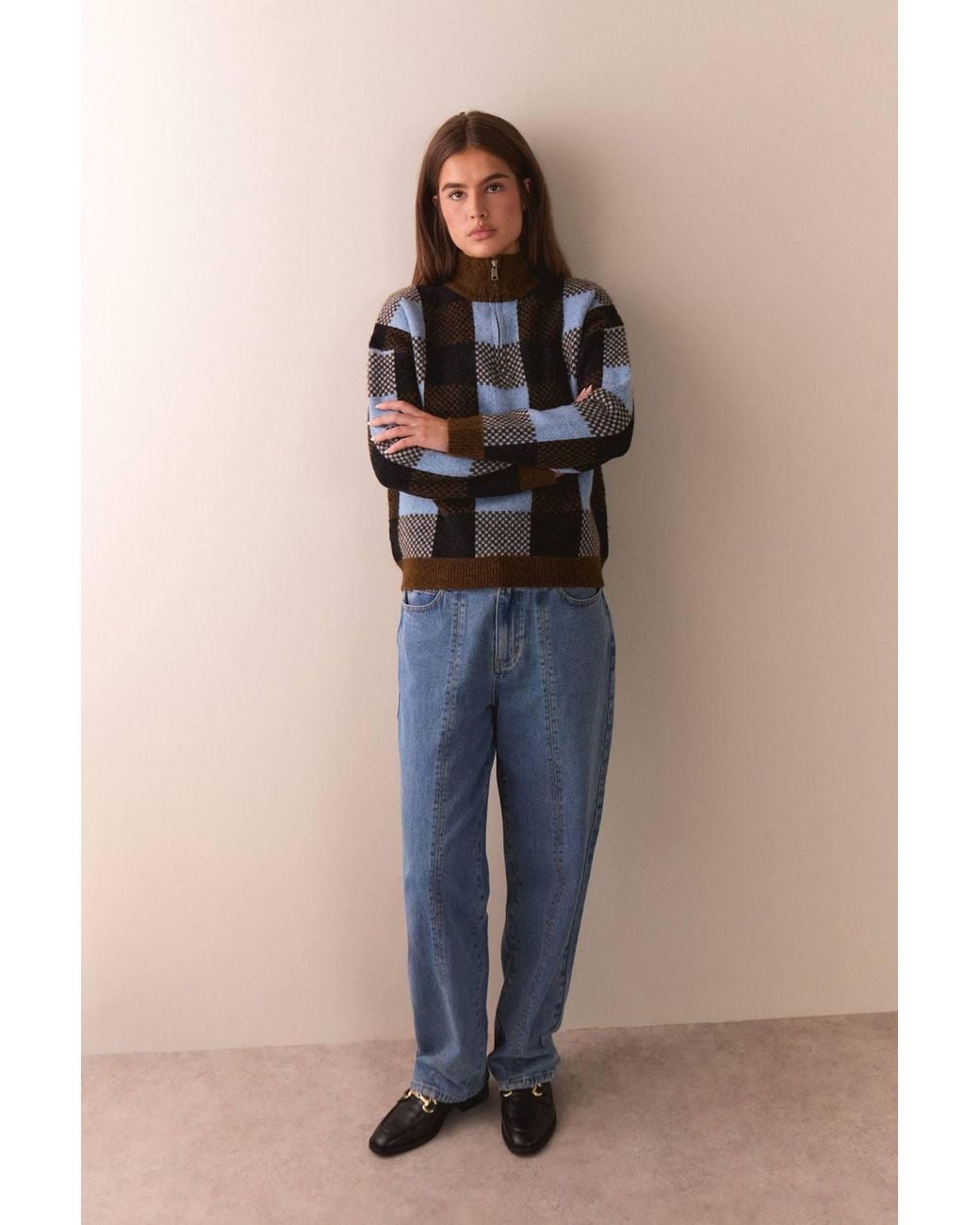 Warehouse Blue Seam Detail Mid Rise Pencil Leg Jean