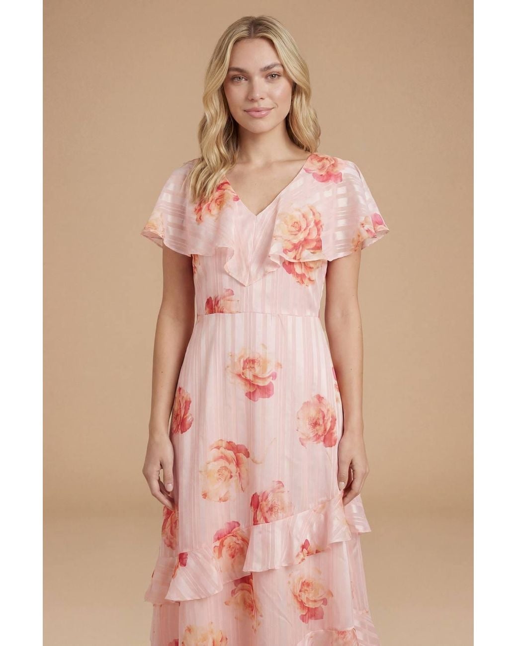 Dorothy Perkins Natural Dp Luxe Cape Ruffle Midi Dress