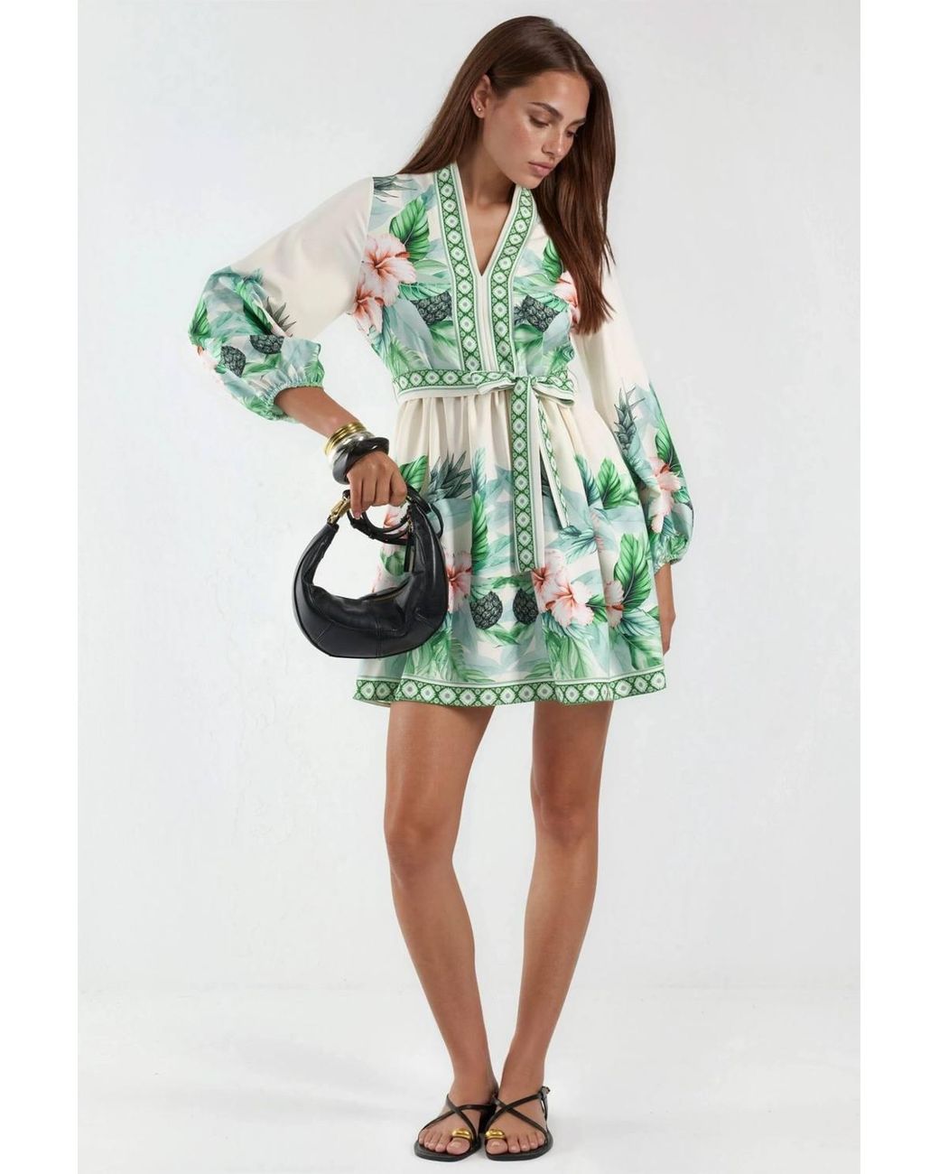 Msn-Collection Green Floral A-Line Mini Dress