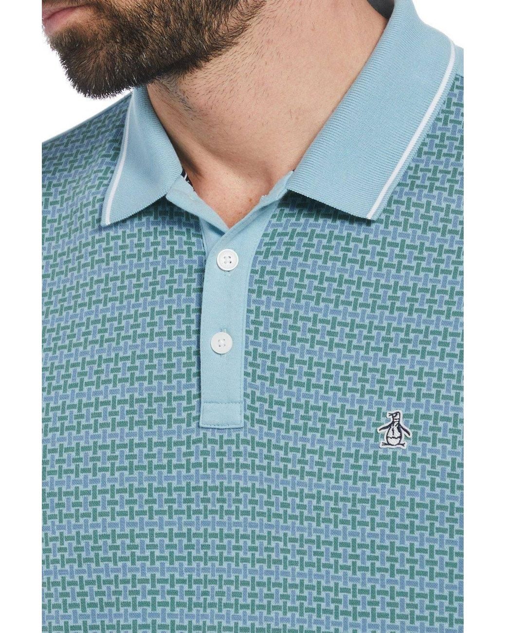 Original Penguin Blue Basketweave Polo Shirt Light for men