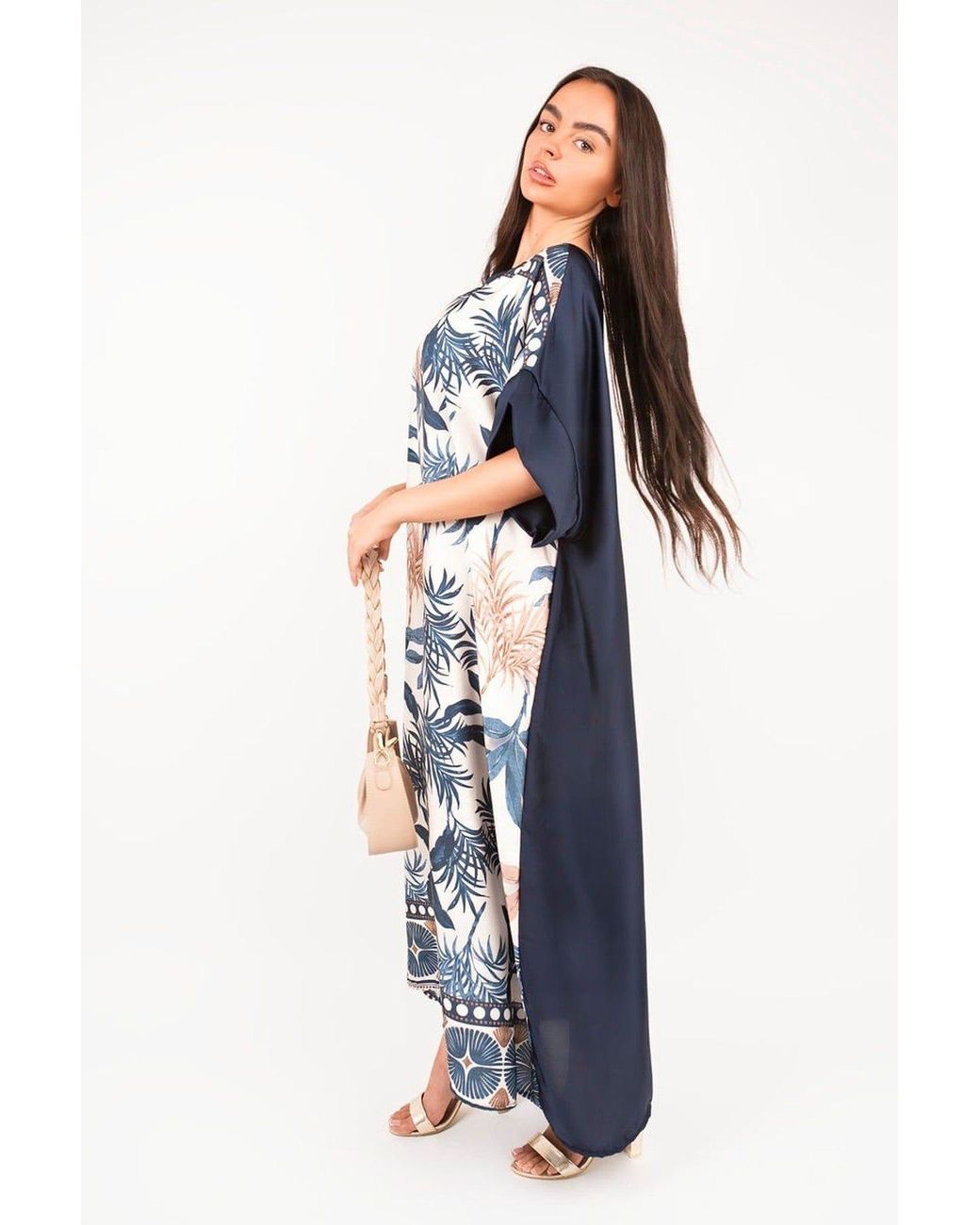 IKRUSH Blue Taisley Oversized Batwing Maxi Dress With Tropical Print