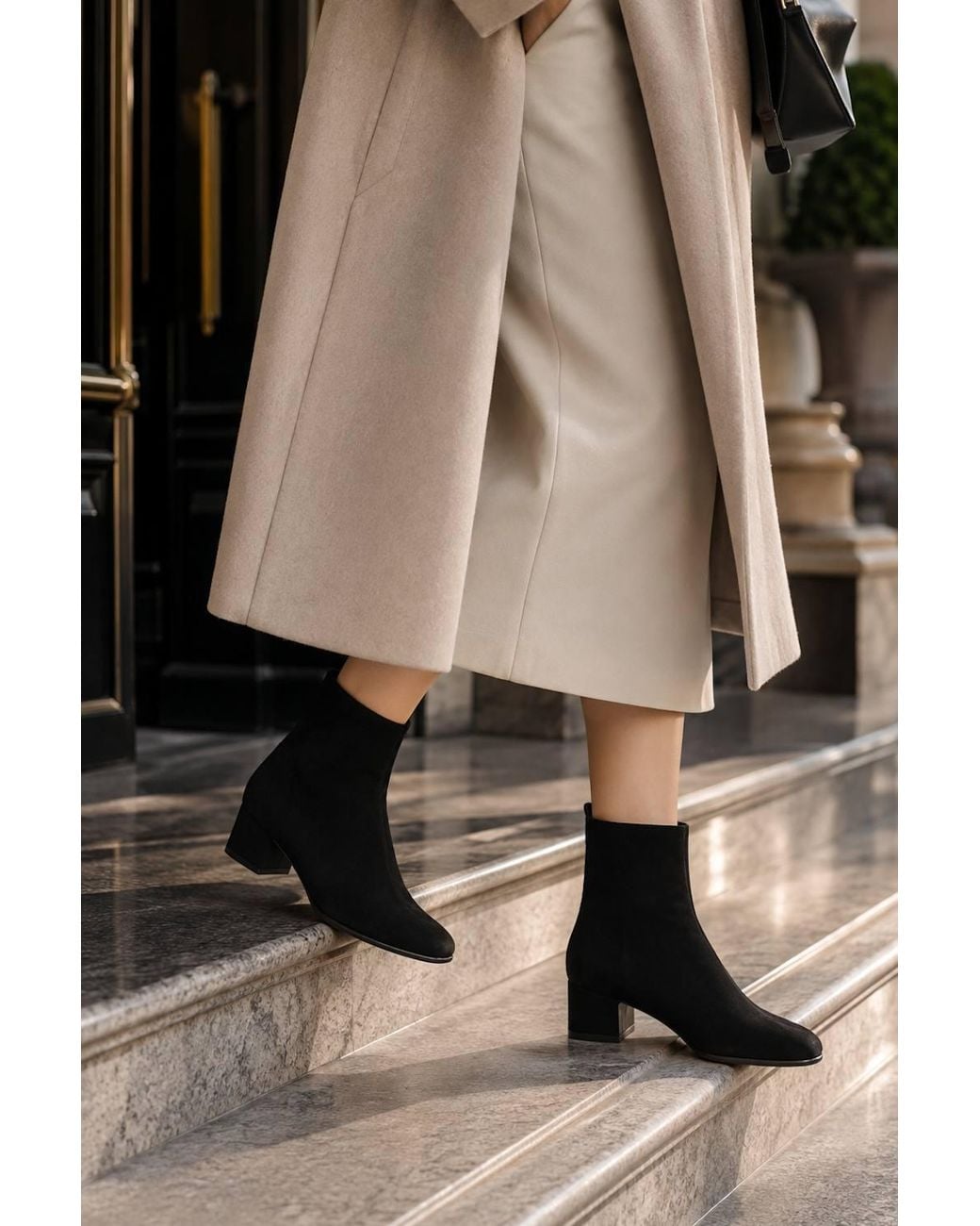 Spot on Natural Classic Ankle Boots With Mid Block Heel