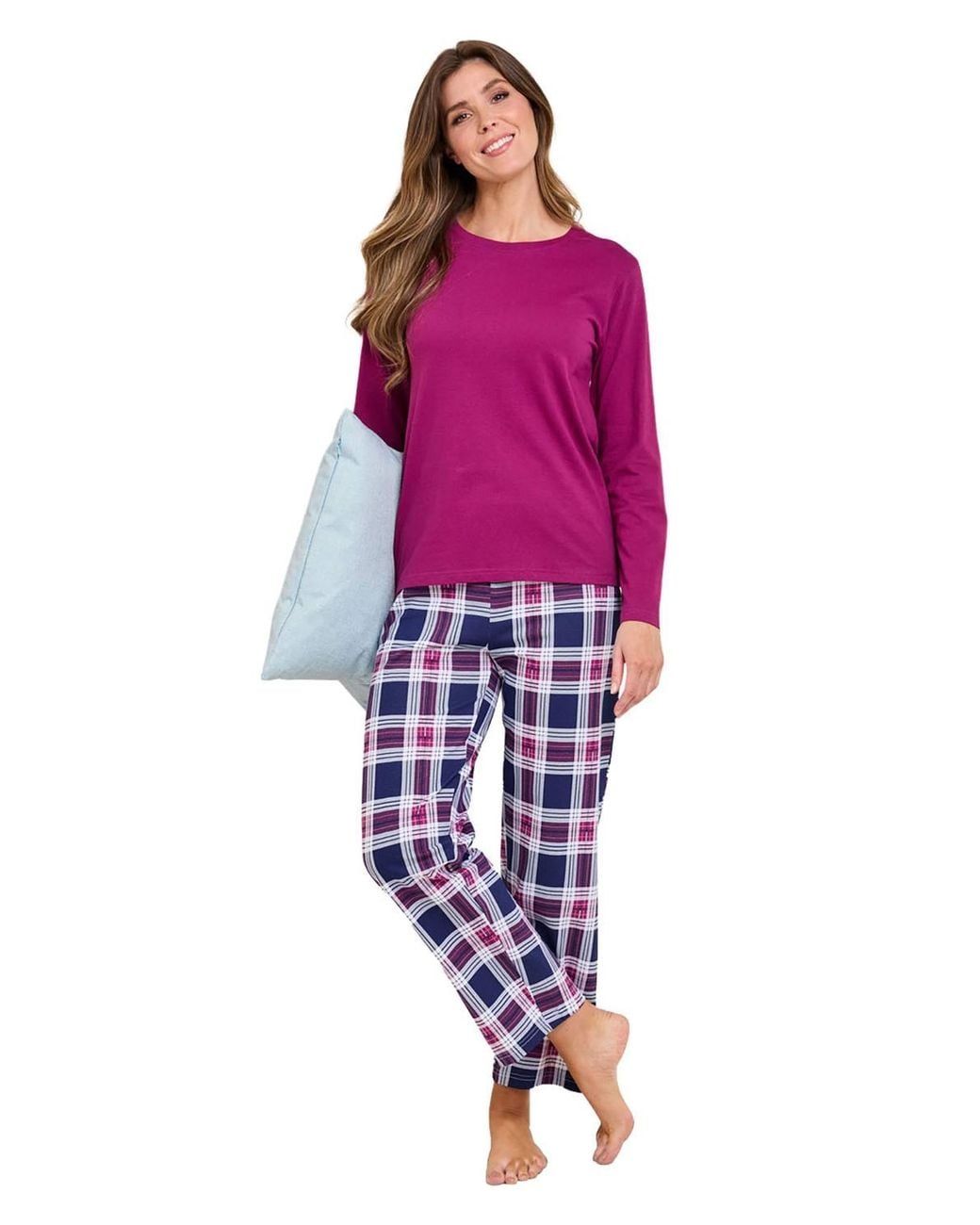 Chums Pink Cotton Jersey Check Long Sleeve Pyjama Set